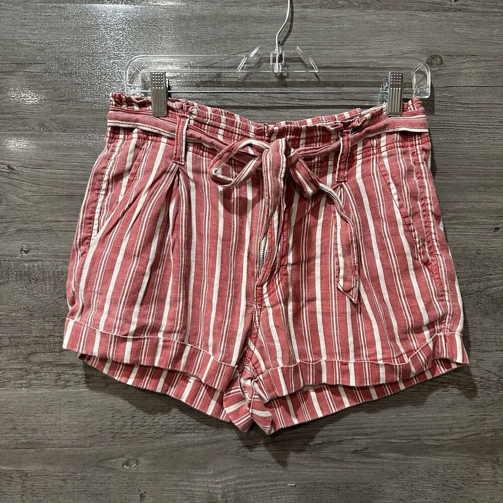 American Eagle Shorts Womens Size 4 Striped Tie Belt Linen Blend